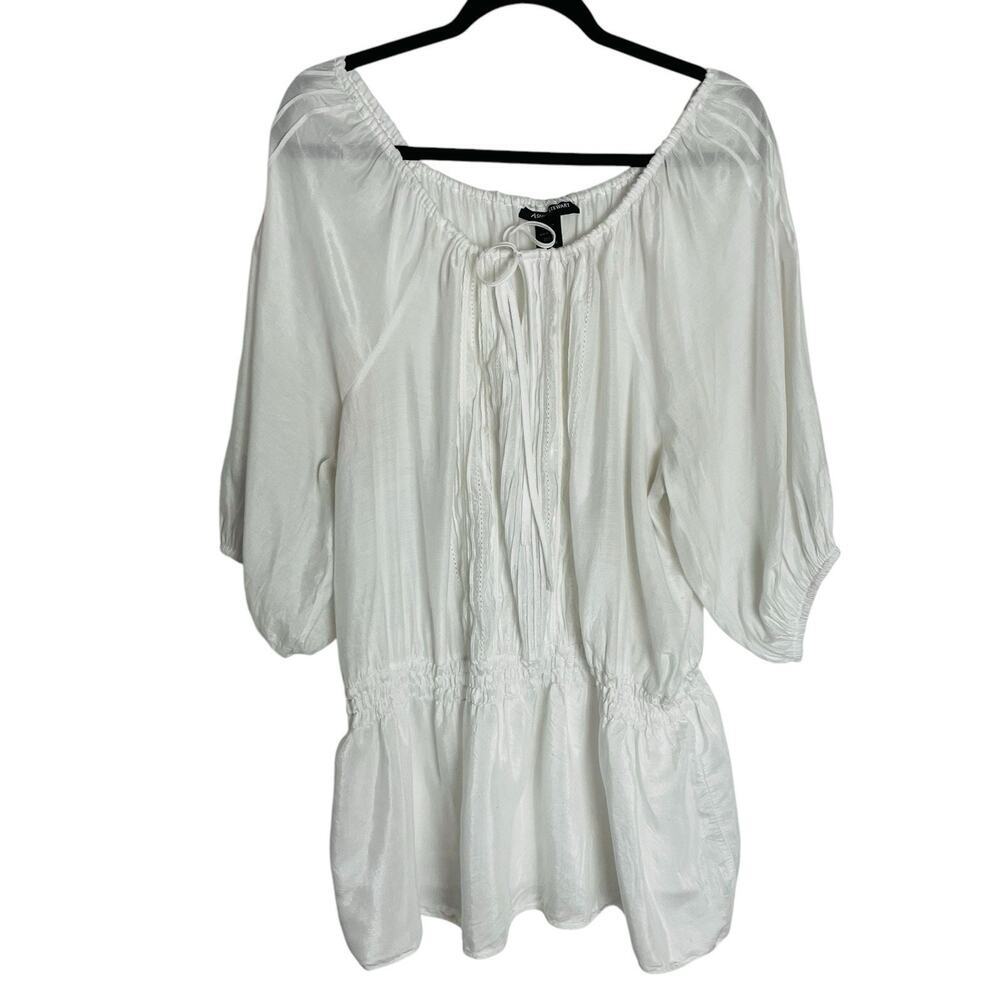 Ashley Stewart Boho Tunic Top Womens 22/24 White Silk Blend Peasant Hippie Fairy